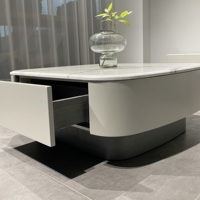 Meuble TV moderne pour salon, série marbre blanc, table basse carrée modulaire en bois, table d'appoint noire avec tiroir, table ronde
