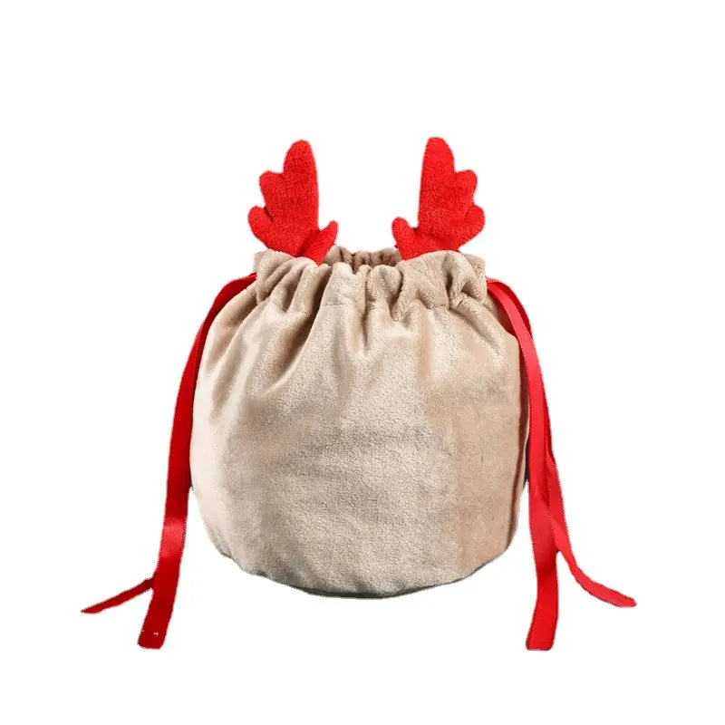 Оптовая продажа, Рождественская сумка для конфет, сумка для рога оленя, подарочная упаковка, бархатная подарочная сумка