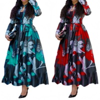 Robe longue à imprimé floral pour femmes grandes tailles, manches longues, taille haute, coupe évasée, robe de soirée élégante pour femmes africaines