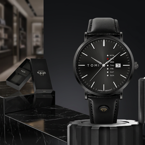 Montres de luxe en gros pour hommes, en alliage, avec bracelet en cuir, cadran en verre, aiguilles, calendrier à trois cercles, à la mode - Product Image 2