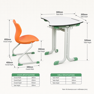 Gebogenes Schulschreibtisch- und Plastikstuhl-Set mit Verstärktem Metallrahmen für Vorschulklassen und Institutionelle Projekte - Product Image 2
