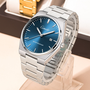 Service OEM ODM – Bracelet en acier inoxydable massif conique intégré pour <span class=keywords><strong>homme</strong></span>, montre minimaliste avec calendrier simple et cadran bleu soleil, idéale pour le quotidien - Product Image 4