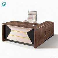 Bureau de direction moderne en bois, table de direction, table de PDG, table de patron, poste de travail en forme de L avec armoires de rangement et grand bureau