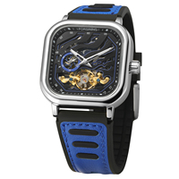 Montre-bracelet squelette automatique mécanique de luxe pour homme, marque célèbre Forsining, livraison rapide, cadran carré phase de lune