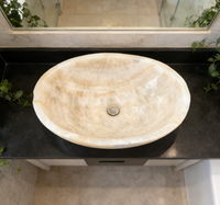 Lavabo en marbre beige moderne de forme ovale, imperméable, poli, pour salle de bain, cuisine, villa, évier extérieur