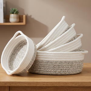 Juego de Cestas de Almacenamiento Multiusos de Cinco Piezas, Diseño Rústico y Moderno, Hechas a Mano con Cuerda de Algodón Ecológica, Plegables y de Forma Circular - Product Image 3