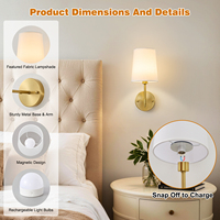 Lampu Dinding Nirkabel Isi Ulang dengan Remote Control 12 Warna RGB Dapat Diredupkan dengan Kap Lampu Kain untuk Kamar Tidur di Samping Tempat Tidur