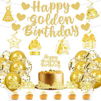Dekorationen für die Goldene Geburtstagsfeier: Banner, Hängende Spiralen, Luftballons, Tortendekoration für Frauen, Männer, Mädchen, Jungen, Geburtstagsparty-Zubehör