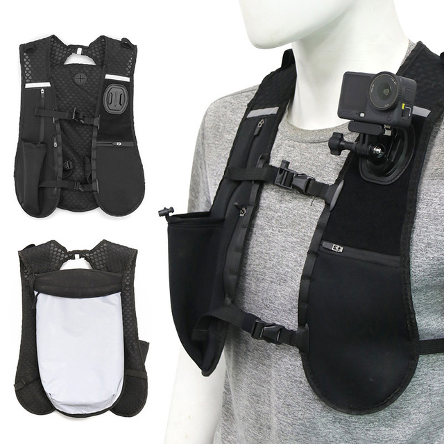 Action Camera Chest Mount Vest Harness with Storage Pockets Compatible for GoPro DJI Osmo Action Running Cycling POV Video