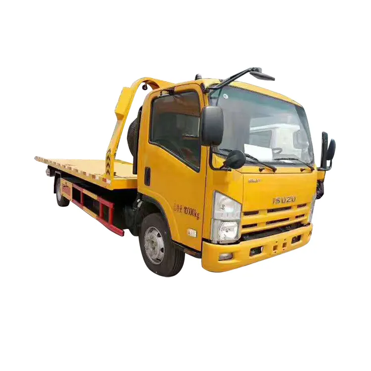 New 2 axles road rescue Japanese brand ISUZU flatbed tow wrecker truck with hydraulic steel plate