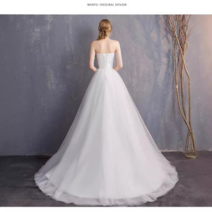 Strapless Sweetheart Neckline A-Line Tulle Wedding Dress Natural Waist Floor Length Beige Mori Girl Style - Product Image 4