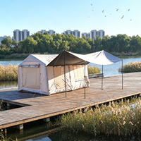 12 ㎡   Tente de luxe gonflable type manoir, conception à 3 portes avec cloison de séparation, tente de glamping panoramique robuste en Oxford 420D