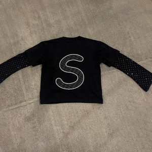 Camiseta de Manga Larga de Algodón Grueso con Cuentas de Cristal Personalizadas, Diseño Floral Informal, Transpirable, de Doble Capa - Product Image 5