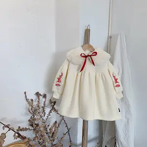 Embroidery Korea Autumn Long sleeve Casual Dress Children Baby Girl Clothes Plush Girl Kids Baby Frock Design Pictures