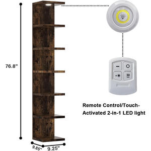 Versátil <span class=keywords><strong>estante</strong></span> de pared moderno de madera de 6 niveles, estantes flotantes de exhibición para dormitorio con luz LED - Product Image 4