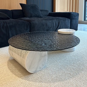 Tavolino da Caffè Rotondo in <span class=keywords><strong>Vetro</strong></span> con Effetto Ondulato, Stile Nordico Creativo e Lusso Leggero Italiano, Vendita Diretta dalla Fabbrica - Product Image 3