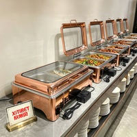 Ensemble de buffet pour hôtel de luxe et restaurant, chauffe-plat électrique rectangulaire en acier inoxydable rose gold 9L
