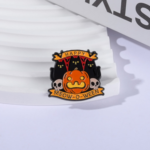 Spilla in metallo smaltato Happy <span class=keywords><strong>Meow</strong></span> O Ween, simpatico gatto nero di Halloween, distintivo da risvolto, gioiello, regalo, all'ingrosso - Product Image 2
