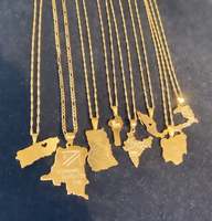 Collier avec pendentif en acier inoxydable, bijou de voyage, tendance, à la mode, carte de l'afrique, graffiti, or, Ghana, ethiopien