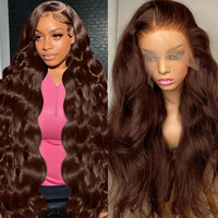 Perruque Lace Frontale 13x4 en Cheveux Humains Remy 100% Naturels, Rouge 4, Ondulée, Densité 210%, Cheveux Brésiliens Péruviens Vierges, Petite Taille, Vente en Gros, Prix Abordable