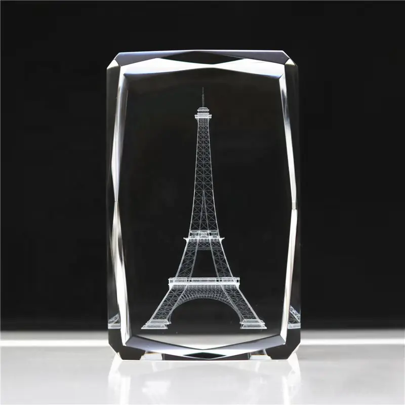 Atacado 3d gravação a laser cristal de vidro, paris torre eiffel modelo cubo para casa casamento decoração presentes