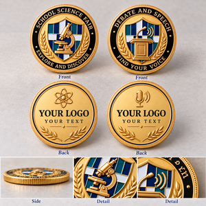 Moneda de desafío de metal chapada en oro personalizada, medalla redonda troquelada con logotipo para premio de feria científica escolar, OEM ODM - Product Image 2