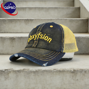 QZFSO Custom <b>Personalised</b> Gorras Fashionable Distressed Trucker <b>Hats</b> Mesh Acid Washed Baseball Cap for Outdoor Sports - Product Image 1