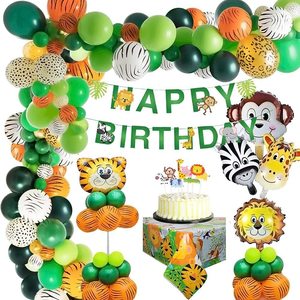Décoration de fête d'<span class=keywords><strong>anniversaire</strong></span> sur le thème de la jungle LEMON, safari, forêt, avec bannière d'animaux, ballons pour baby shower, fournitures hawaïennes - Product Image 1