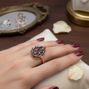 Negro CZ piedra Baguette forma pera diseño elegante racimo anillo plata esterlina turco venta al por mayor joyería de plata hecha a mano - Product Image 3