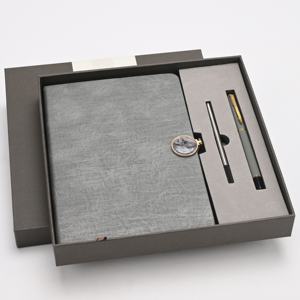 Ensemble de boîte-cadeau de carnet en cuir PU minimaliste gris |   Journal de bureau personnalisé avec stylo pour les notes de réunion, papeterie de direction - Product Image 4
