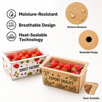 Geprinte diepe kraftpapieren productenmand met ventilatie, punnetdoos, op maat gemaakte hitteverzegelde verpakking voor bessen en champignons, groothandel