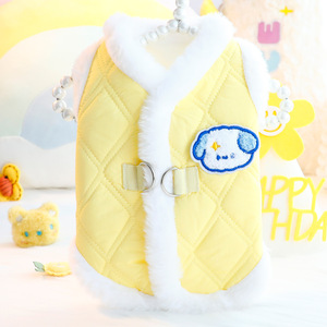Thick Princess Cotton Vest With Fur <b>Collar</b> Lake Blue Embroidered For <b>Small</b> <b>Dogs</b> Autumn Winter Pet Clothes - Product Image 2