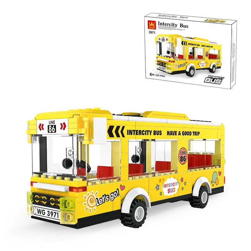 Wange 3971 City School Bus Speelgoed Auto Blokken Speelgoed Voor Kinderen Legoding Creativiteit Bricks Kinderen Glijdende Auto Stad Blok set