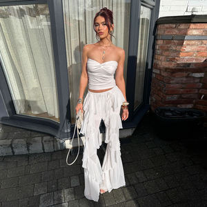 Pantalones de mujer de cintura alta con volantes de gasa, acampanados, transparentes, de ajuste holgado, a la moda, informales, para fiesta o playa - Product Image 3