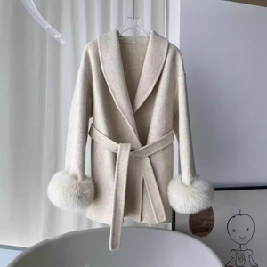 2024 nuovo arrivo autunno e inverno di lusso doppio lato vera lana <span class=keywords><strong>donna</strong></span> naturale pelliccia di volpe <span class=keywords><strong>Cardigan</strong></span> di lana - Product Image 3