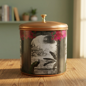 Copper <b>Food</b> Container Round Oriental Design With Lid Printing Pattern Storage <b>Jar</b> - Product Image 2