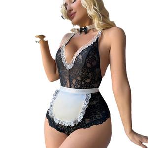 Sous-vêtements sexy en dentelle à entrejambe ouvert série femme de chambre fête d'anniversaire costume près du corps - Product Image 5