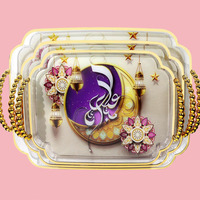 Ensemble de 3 plateaux dorés de luxe pour le Ramadan, 36/39/44 cm, en plastique, pour les fêtes du Ramadan, plateau à boissons de luxe pour la maison, plateau à fruits