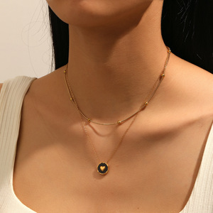 Kalung Wanita Model Ular Baja Anti Karat Berlapis Mutiara Hitam Fashionable Double-Layer Cangkang Hitam Mewah Ringan 18K Perhiasan Pesta Islami - Product Image 1