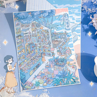 Autocollants mignons pour bricolage, paysage miniature de bord de mer : maison secrète en coquillage avec marqueurs de positionnement, 5 pièces par paquet