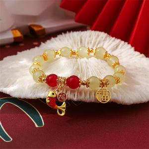 Chinese Style Koi Fish <b>Bracelet</b> <b>Red</b> Agate Beaded Women's Fortune Charm Everyday Wear Jewelry - Product Image 3