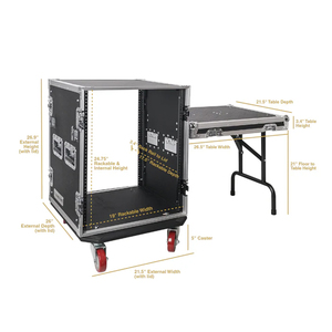 14U Space PA DJ Rack Road Flight Case en 17 "Profundidad y DJ Work Table Amplificador Case con ruedas <span class=keywords><strong>9mm</strong></span> Contrachapado Metal ATA Case - Product Image 2