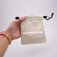 Pochette à bijoux de luxe personnalisée avec logo imprimé, petite pochette à cordon en coton et lin, sac anti-poussière avec pompon, personnalisable