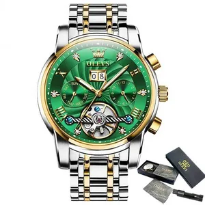 Top Brand Luxury Green Mechanical Sports Waterproof Reloj Hombre Mens OLEVS 9910 Automatic Watch
