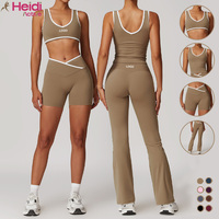 Set Yoga Wanita 2-Piece dengan LOGO Custom, Desain Fashion Warna Kontras, Bahan Bernapas Ramah Lingkungan, Pinggang Tinggi, Tanpa Lengan