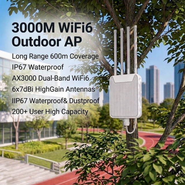 AX3000 WiFi 6 Outdoor Access Point Dual Band 2.4GHz 5GHz High Power Waterproof WiFi Repeater Extender for Outdoor Coverage