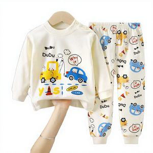 <span class=keywords><strong>Pyjama</strong></span> décontracté deux pièces à manches longues en coton tricoté respirant pour garçons, motif dessin animé, printemps et automne - Product Image 4