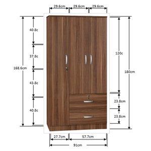 Factory Wholesale Closet Wood Veneer 3-Door Armoire with Two Drawers Four Shelves and <b>Hanging</b> Rod - Product Image 6