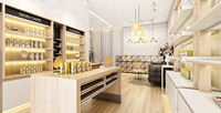Comptoir de présentation de maquillage moderne et luxueux, personnalisé, avec éclairage LED, pour magasin de parfums et cosmétiques, recyclable et écologique