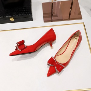 Elegantes Zapatos de Tacón Alto Rojos con Punta en Pico y Lazo, de Color Sólido, para Chicas Sexys y Bonitas - Product Image 4